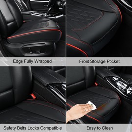 BWTJF Front Car Seat Bottom Covers 2 Pack, Universal Auto Seat Cushions, Nappa Leather Full Wrapping Edge Compatible with Most of Vehicles - SUVs/Sedans/Pickup Trucks, Black&Red