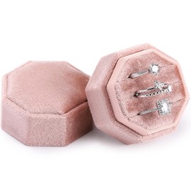 Velvet Ring Box, WantGor 3 Slots Jewelry Ring Gift Box Vintage Ring Display Holder Case for Wedding Ceremony Proposal Engagement (Blush Peach)