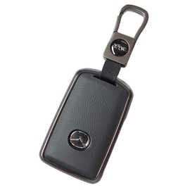 [MKMC] Smart Key Case Cover Aluminum Leather Material CS60 CX5 CX80 CX30 CX8 Mazda 3 Mazda 6 Custom Accessory Parts, Black
