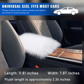Suvnie Furry Car Center Console Cover, 11.8"×7.9" Sheepskin Wool Armrest Box Cushion Pad, Comfort Soft Auto Center Console Protector, Interior Decor Accessories for Most Vehicles (White)