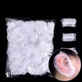Hair Salon Disposable Vinyl Ear Covers for Dyeing (Bulk Pack) Disposable Ear Caps 100pcs (Clear) 2ea