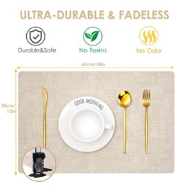 GIVERARE Placemats Set of 6, Faux Leather Place mats, Heat Resistant Placemat 18x12in, Waterproof Wipeable Washable PU Table Mats, Easy to Clean Anti Slip Mats Dinning Place Mat-Beige