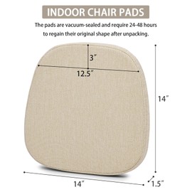 baibu 14x14 Inches Metal Chairs Cushions with Ties Set of 4, Non-Slip Metal Dining Chair Pads Kitchen Chair Cushions with Machine Washable Cover - 4 Cushions Only (Beige, 14x14x1.5in)