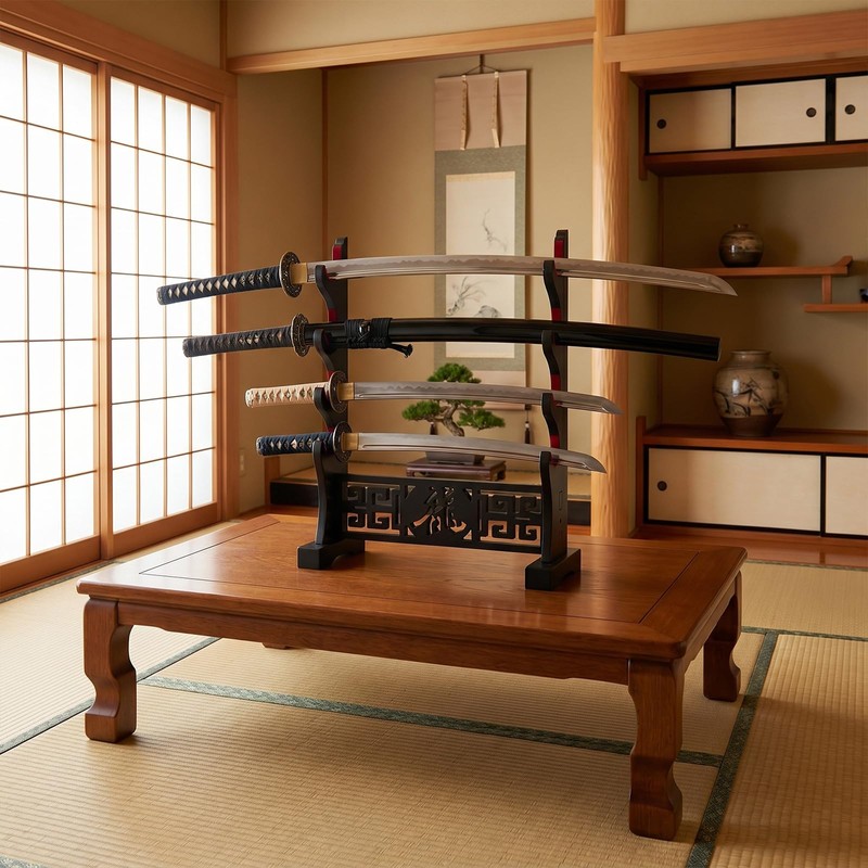 Barydat 4 Tier Katana Sword Stand with Cutout Design