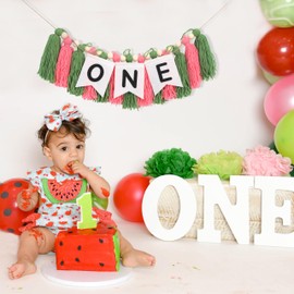 Watermelon High Chair Banner - Summer 1st Birthday Party Decorations, One In A Melon Tassels Garland, First Sweet Watermelon Birthday Photo Prop (Watermelon One Highchair Banner)