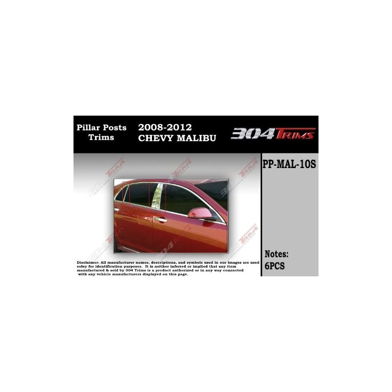 Fits Chevy Malibu 2008-2012 Stainless Steel Chrome Pillar Posts Trim