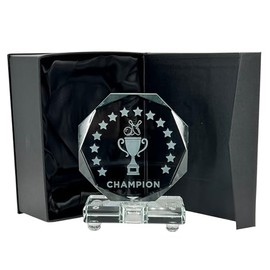 Express Medals Crystal Bowling Bowler Trophy Award, 6 Inch, Octagon Shape, Champion Design with Black Gift Presentation Box Tournament Winner Trophies