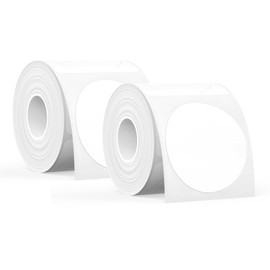 SUPVAN T50M Series Label Maker Tape, 2 Rolls Round Size Φ 2'' 140 Labels/Roll Genuine Laminated Thermal Label Tape Refill, Waterproof Oilproof Highly Adhesive Auto Detect Labels, White