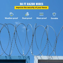 VEVOR Razor Wires, 98 ft Razor Barbed Wire, 2 Rolls Razor Wire Fencing Razor Fence, Razor Ribbon Barbed Wire Galvanized Razor Wire Fence, Rolls Razor for Garden