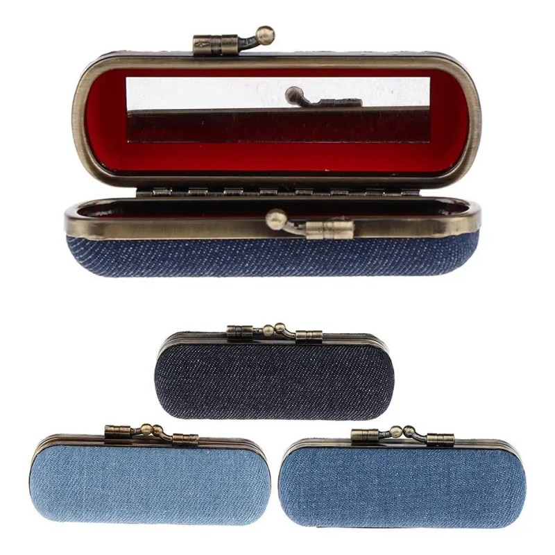 Estuche De Brillo Labial Con Espejo Para Bolso Azul Oscuro