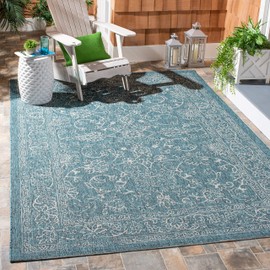 SAFAVIEH Courtyard Collection Area Rug - 5'3' Square, Turquoise, Non-Shedding & Easy Care, Indoor/Outdoor & Washable-Ideal for Patio, Backyard, Mudroom (CY8680-37221)