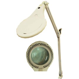 ELUCIDATE 90 LED Magnifier Lamp | 5" Glass Lens | 3 Diopter/5 Diopter | Ultra-Bright Illumination | Hinged Lid Protector | Generous 2.25" Padded Table Clamp | Spring-Loaded Sturdy Metal Arm