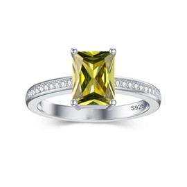 Gnteey Peridot Ring 925 Sterling Silver 8x6mm Emerald Cut Peridot Engagement Ring for Women(11)