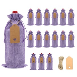 DIWNELEM 16 Pack Burlap Wine Bags with Drawstring,Jute Wine Gift Bags,Drawstring Wine Bottle Bags for Wine Tasting Party,Christmas, Wedding, Travel, Birthday, Holiday Party (Purple)