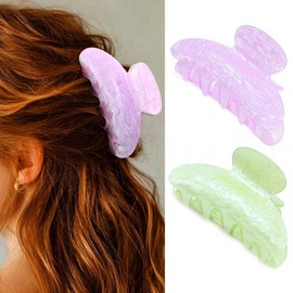 Unicra Acrylic Claw Clips, Decorative Hair Clips, Strong Hold Hair Claw Clip, Hair Accessories for Women (Pack of 2) (Light Green & Purple)