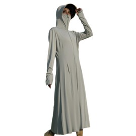 AIWUFLY Women's UPF50+ Sun Protection Clothing Summer Long Tunic Maxi Beach Dresses Lightweight Swimsuit Cover Up Grey Plus Size