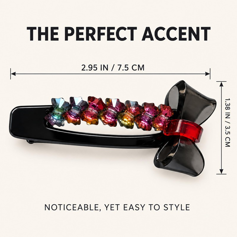 2 Pack Acetate Duckbill Hair Clips, Rhinestone Bow Barrettes for