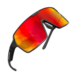 grinderPUNCH Polarized Sport Sunglasses for Men and Women, Lightweight Sun Glasses with UV Protection for Snow Hiking Cycling Running Fishing (Red), Red