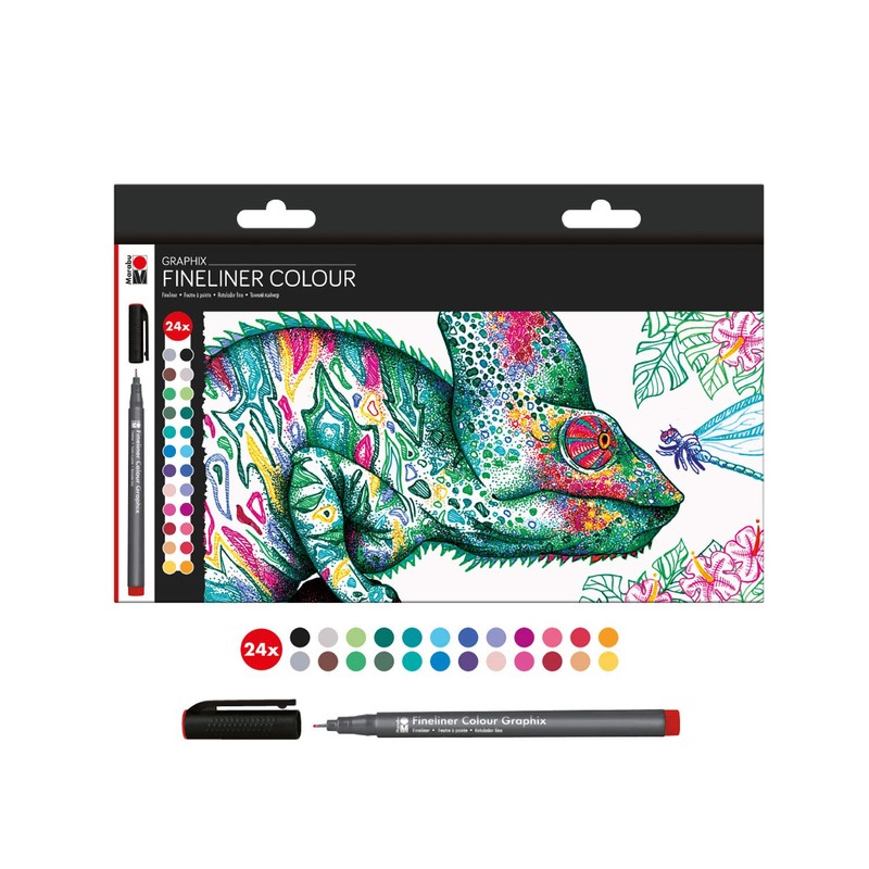 Graphix Fineline Pens Set 24 Assorted Colours
