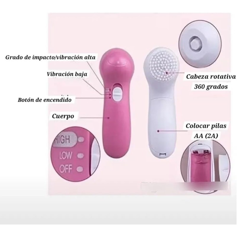 Cepillo Limpiador Facial 5 en 1 Eléctrico Rosa MS FASHION