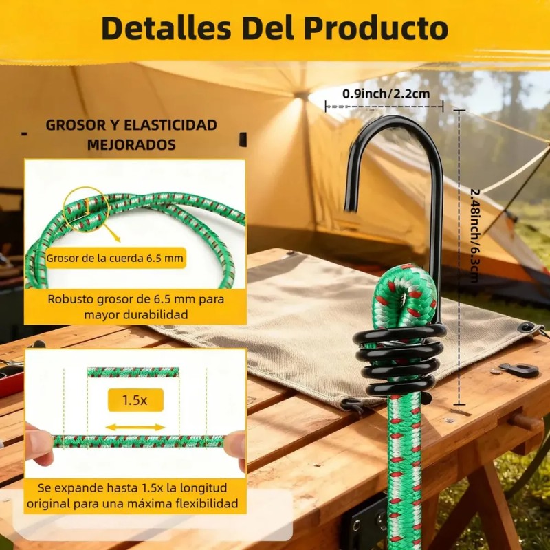 VABESSA - 18 pz Tensores Goma Elastica Ganchos Sujecion Carga