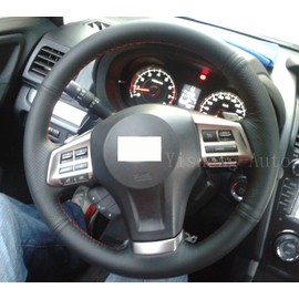 Eiseng Genuine leather Steering Wheel Cover for Subaru Impreza 2013 2014 2015 2016 / Legacy 12-14 / Subaru Forester 2014-2016 / Outback 2012-2014 / Subaru XV Crosstrek 2013-2015 (Red thread)