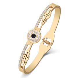 BAMAY Stainless Steel Evil Eye Bracelets 18K Gold Bangle Bracelets for Women Lucky Cuff Bracelet Protection Jewelry Charms (Plated Gold 061)