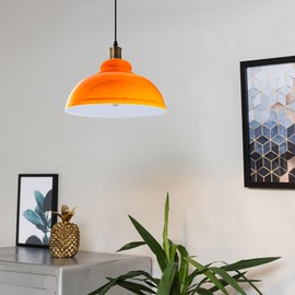Metal Ceiling Lamp Shade - 29cm Orange Easy Fit Light Pendant - Modern Ceiling Lighting Shade for Bedroom, Hallway, Office, Café, Restaurant - Industrial Light Shade Ceiling Pendant