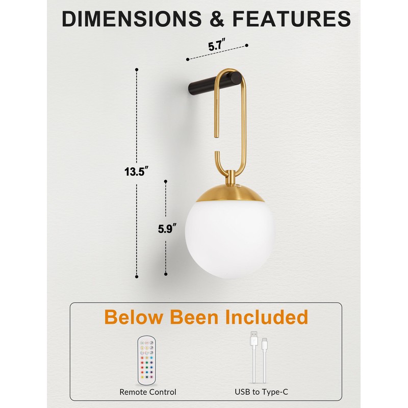 MSTETO Globe Wireless Wall Sconces Set of Two, Battery Operated