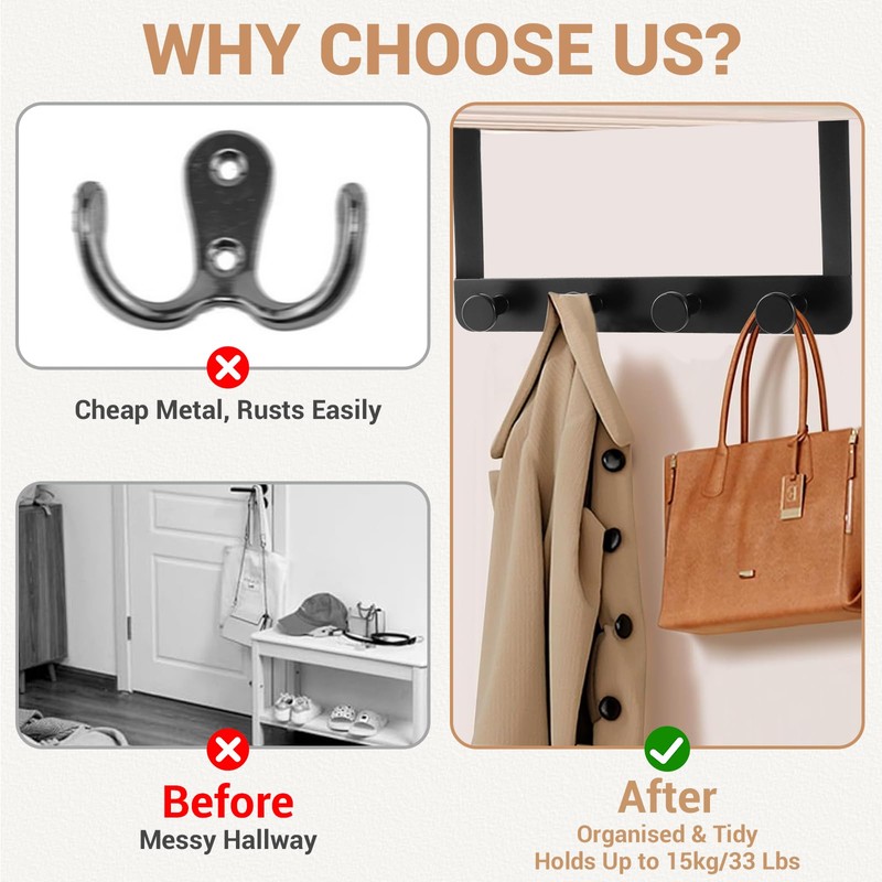 MACOLE Over Door Hook Rack with 4 Hooks, Extra Strong