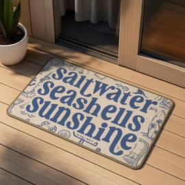 M-Qizi Coastal Beach Door Mat, Saltwater Seashells Sunshine Beach Welcome Doormat for Indoor Outdoor Front Door Entrance Porch Outside, Coastal Beachy Bath Mat, 17x30 Inch