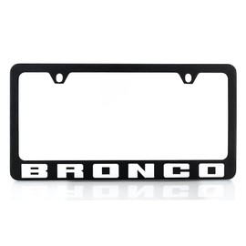 Ford Bronco Metal License Plate Frame Tag Holder - Black with White