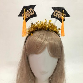QRH Glittering Graduation Headband Gold Tinsel 2025 Gradation Cap Headband Sparkle Yellow Black Graduation Hat Headband Last Day of School Graduation Party Accessories-02