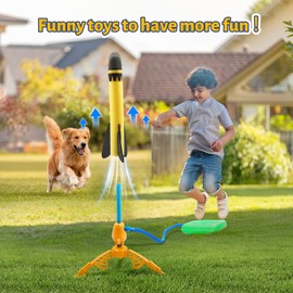 Qivange Rocket Toys for 3-10 Year Old Boys, Rocket Launcher for Kid Gift for Boys and Girls Age 3 4 5 6, Outdoor Garden Toys for Kids Gifts Age 3+ Stomp Rocket Toy with 6 Pcs Foam Rockets