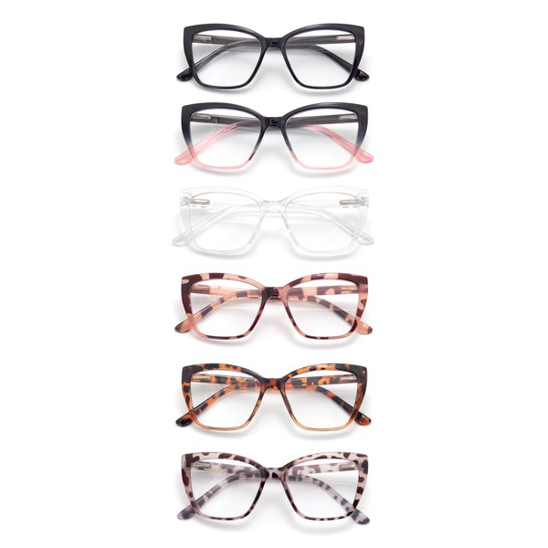 FoxMook 6-Pack Reading Glasses for Women, Oprah Style Frame Spring