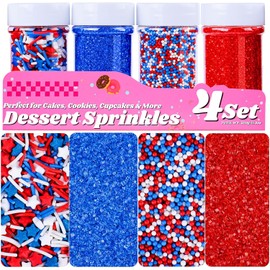 Red White and Blue Sprinkles, 11.3oz/320g Edible Patriotic Sprinkles Mixed Star Nonpareils Jimmies Sanding Sugar, 4th of July Sprinkles 4 Jars Set for Baking Cupcake Cake Cookie Ice Cream
