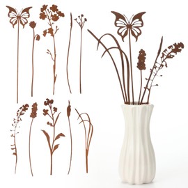 LEIFIDE 10 Pcs Metal Flowers Garden Stakes Rustic Bouquet Decoration for Pot Outdoor Metal Decor with Grass Flowers and Butterfly Iron Floral Plant Stakes for Yard Lawn Patio Porch Walkway