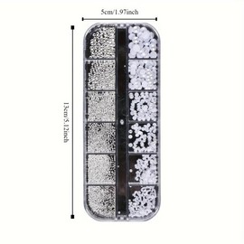 Artificial White Pearls Nail Art Materials, 1 Box 12 Grids Half Round Pearl Beads Nail Charms & Stainless Steel Beads for DIY Nail Art Crafts, Christmas Gift