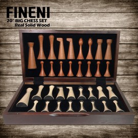 FINENI Luxurious 20 inch Real Luxurious Original Colored Solid Wooden Chess Set. Durable Handmade Chess Board Game Sets with Storage Slots for 5.2” Weighted & Elegant Designed Wooden 34 Pieces (C20L)