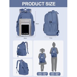 FIORETTO Lightweight School Backpack Womens, Cute School Bag for Girls, Laptop Rucksack Backpack for Casual Daypacks Travel Backpack for College Work Dark blue