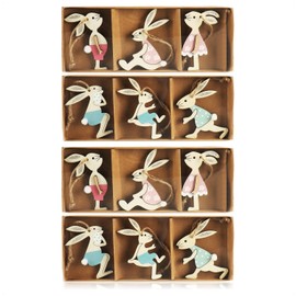 com-four® 12 x Decorative Hangers Rabbit - Wooden Easter Decoration for Hanging - Wooden Hanger Rabbits for Decorating - Easter (Pack of 12 - Easter Bunnies)