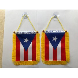 2pcs Peurto Rico Hanging Flag for Car rearview mirror，4 X 6 Inch Puerto Rican Small Mini Car Pennant Banner Flag