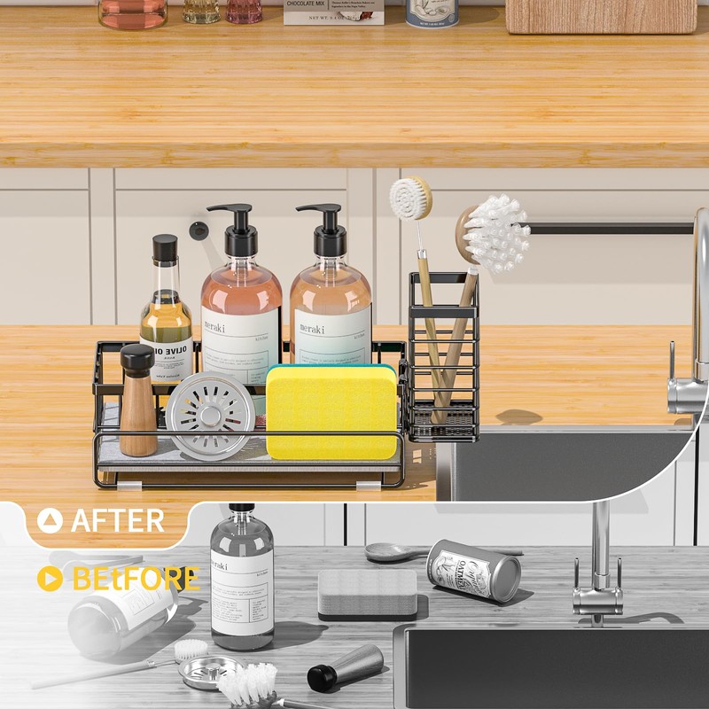 Ahonnpely Large Family-Sized Sponge Holder for Kitchen Sink Organizer -