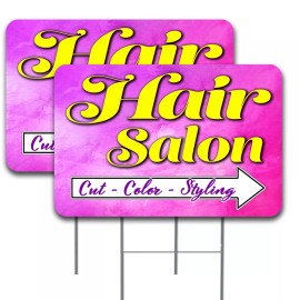 HAIR SALON Arrow 2 Pack Double-Sided Yard Signs 16" x 24" with Metal Stakes (Mad