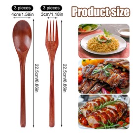 6pcs Wooden Spoons and Forks, 8.86 Inch Wood Spoons Flatware for Eating Reusable Serving Utensils Set for Stirring Cooking Tea Coffee Honey Sugar Jar Condiment Spoons Daily Use