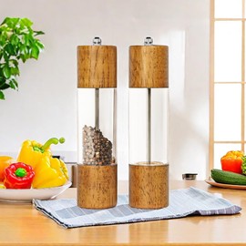 LZMS Premium 4 Packs 8" Acrylic Salt and Pepper Grinder Set - Wooden Salt and Pepper Mill Sets with Adjustable Coarseness