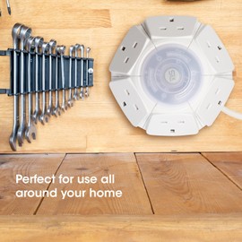 SLx Extension Lead with USB Slots, 1m, Multi USB Plug, Surge Protected, 6 x UK Plug Sockets, 2 x USB Sockets, Phone & Tablet Charging Home Office Accessories (White)