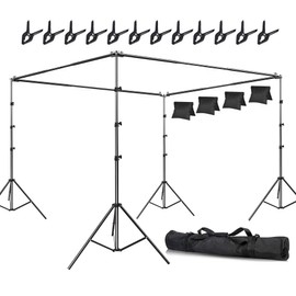 SLOW DOLPHIN Photo Studio Background Stand Support Kit Backdrop Stand, 40ft (Wide) x 8.5ft (Tall) Square Large Adjustable Backdrop Stand with Rotatable Connector, Carry Bag, Sand Bags Clamps.