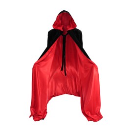 Artemisia Designs Black Cloak with Hood for Adult Men Women Velvet Hooded Cape Costume Lined in Red Satin