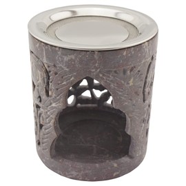 Indian Soapstone Incense Burner - Elephant - Stainless Steel Strainer & Heat Shield - Hati Design - H 10cm